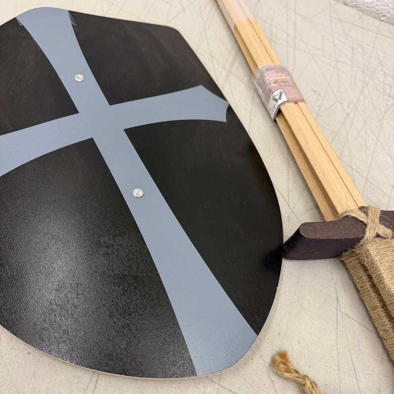 Knights Templar Style Wooden Sword & Shield Set, Lightweight & Durable - Black