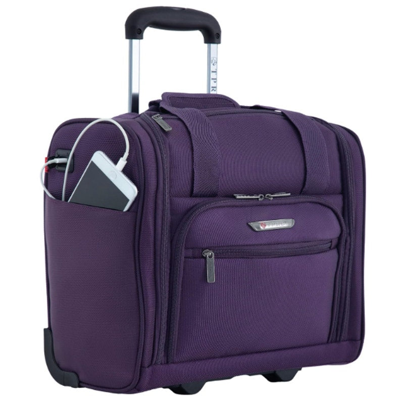 Equipaje de mano inteligente TPRC de 15" con puerto de carga USB debajo del asiento - Morado