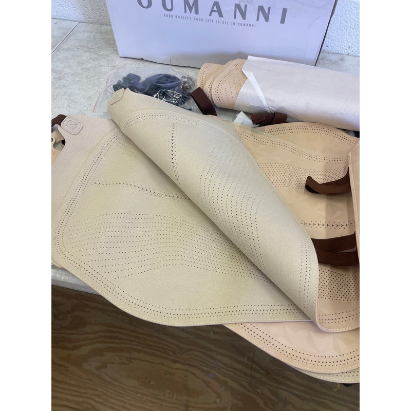 OUMANNI Seat Covers Universal Fit Breathable Suede 2 Front Seat/Headrest Beige