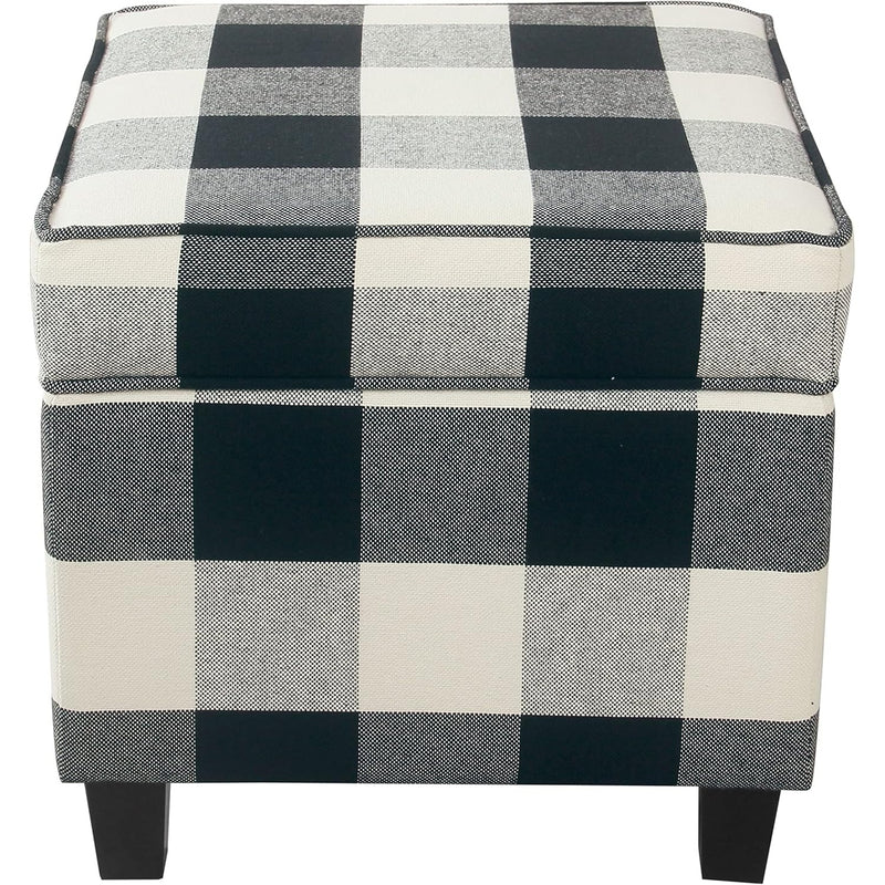 Classic Square Storage Ottoman with Lift Off Lid Checkered Cream, Black, & Gray 17.5"x17.5"x16.5"H