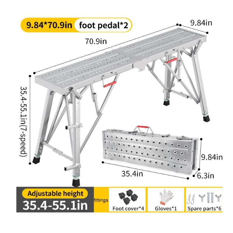 DaoLift 70.87"x9.84" Carbon Steel Scaffolding Platform CAP 660 LBS 36-57" H