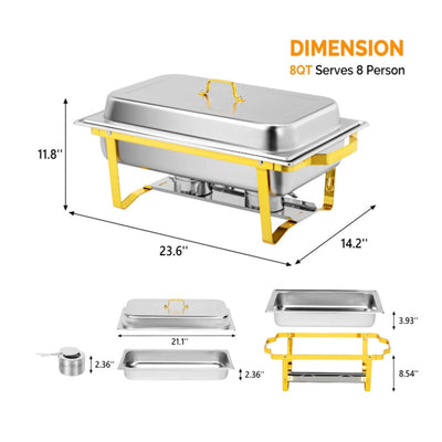 SET OF 4 ROVSUN 9-QT Rectangle Gold Chafing Dish Buffet Set, Full Size Pans READ