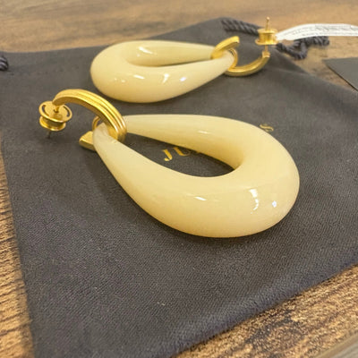 Julie Vos 2.4" Carnaby Doorknocker Earring, 24K Gold Plated - Ivory - Tan