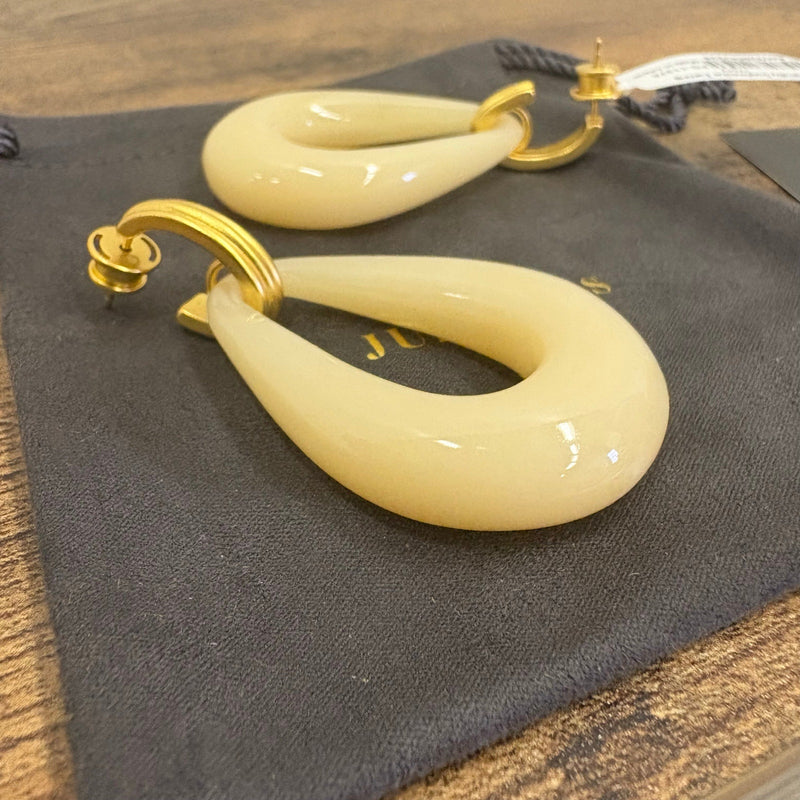 Julie Vos 2.4" Carnaby Doorknocker Earring, 24K Gold Plated - Ivory - Tan