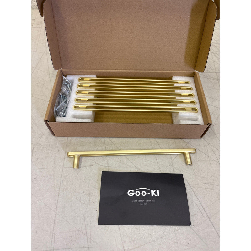 Goo-Ki 6-Pack 7-1/2" Hole Center Cabinet Pulls Light Brushed Brass, Hardware