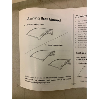 Yescom Door Window Awning 40"x36" GREEN & White Whole One-Piece Polycarbonate
