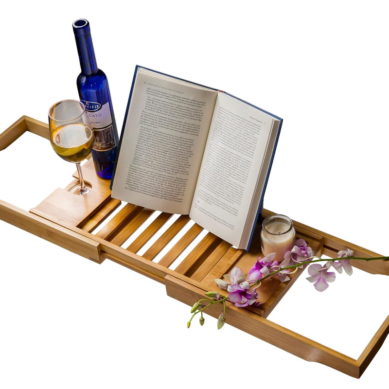 Home Intuition Luxury Expandable Bamboo Bathtub Tray Caddy Brown 27.75-41.5"