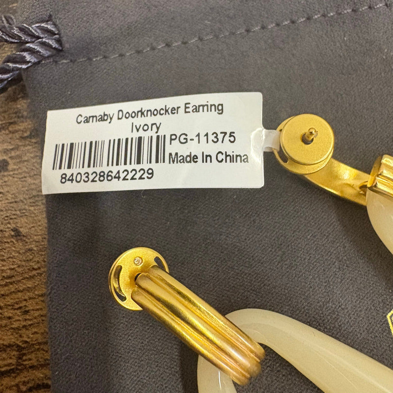 Julie Vos 2.4" Carnaby Doorknocker Earring, 24K Gold Plated - Ivory - Tan