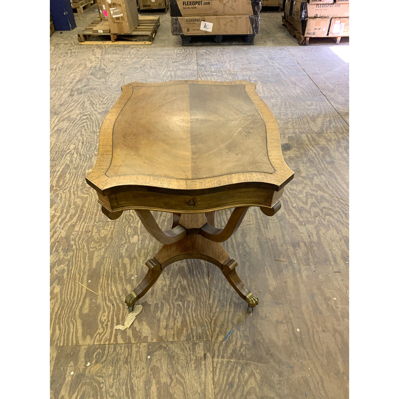 Eclectic Inlaid Mahogany Side Table w Wheels, ca. 1900s SEE DETAILS