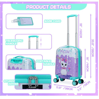 Inprof Cute Cat Kid’s Luggage Set 5-Piece Suitcase Set 16’’ Hardside Luggage