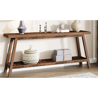 Tribesigns Farmhouse Console Table 70.9" Entryway Table 2-Tier Sofa Table RUSTIC