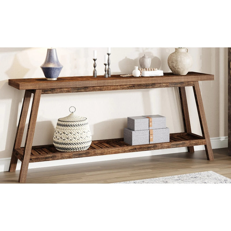 Tribesigns Farmhouse Console Table 70.9" Entryway Table 2-Tier Sofa Table RUSTIC