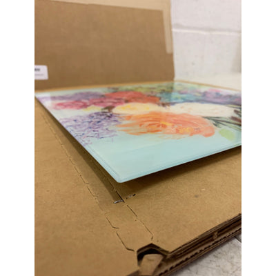 SOULFINE Glass Wall Art Frameless Multi-Color Flower Boquete 12x12"