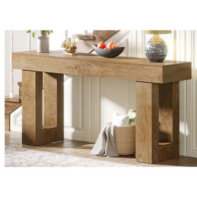 Tribesigns 63-Inch Console Table, Farmhouse Wooden Sofa & Entryway Table Brown