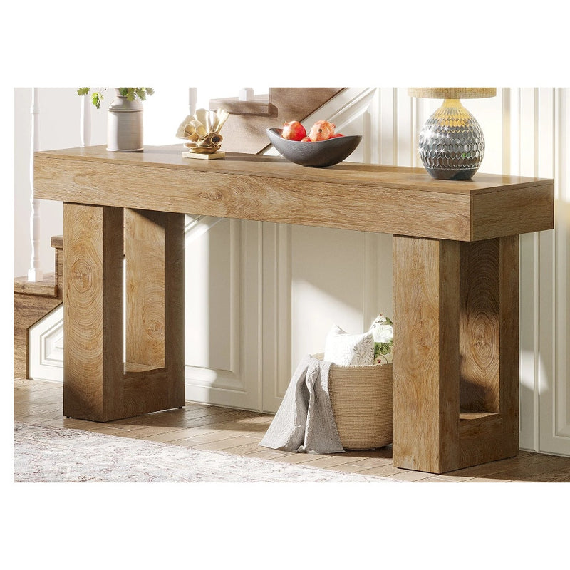 Tribesigns 63-Inch Console Table, Farmhouse Wooden Sofa & Entryway Table Brown