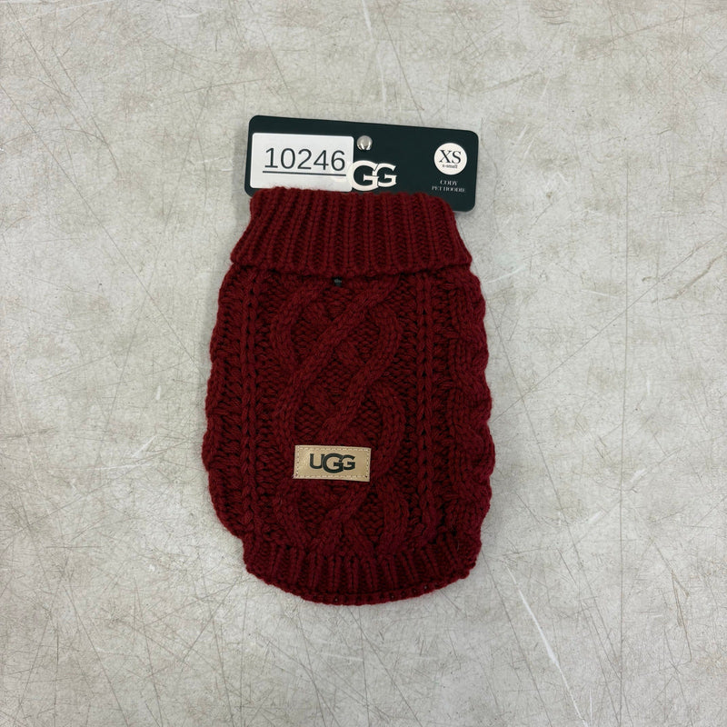 UGG Pet-Classic Cable Knit Dog Sweater Size Xtra Small 6-8" Collar - Red