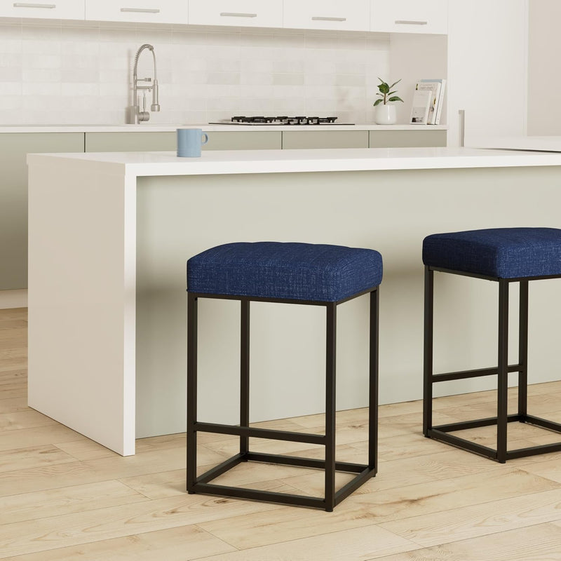 1-Pc MINCETA Bar Stool Modern Upholstered Metal Counter Height Stool w Footrest