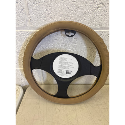 AutoCraft Action Grip Steering Wheel Cover Tan Faux Leather, Fits 14.5" - 15"
