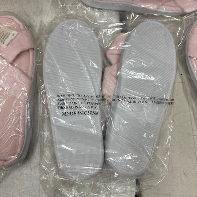 LOT-OF-24 Criss Cross Slippers SMALL, Memory Foam, Rubber Bottom - Pink / White