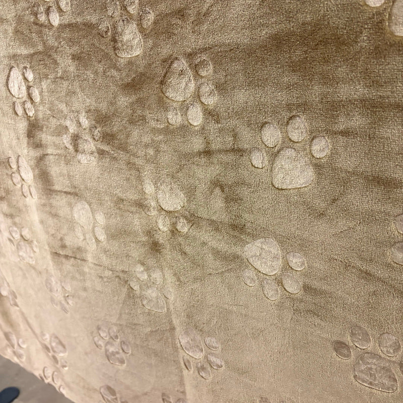 Ugg Dog Blanket 40" x 50" Paw Print Design, Dual Sided Fluffy & Soft Side - Tan
