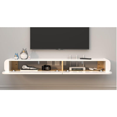 Floating TV Stand in Solid Wood, 52'' High Gloss Wall Mounted TV Cabinet 2 Doors
