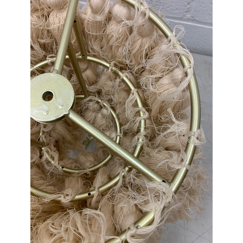 3 Tiered Lamp Shade Salmon Pink Frays With Gold Chain. 1 Light, 12" x 9"