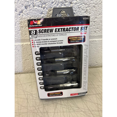 Performance Tool 8-Piece Screw Extractor Set Tapered Counter Clockwise Thread