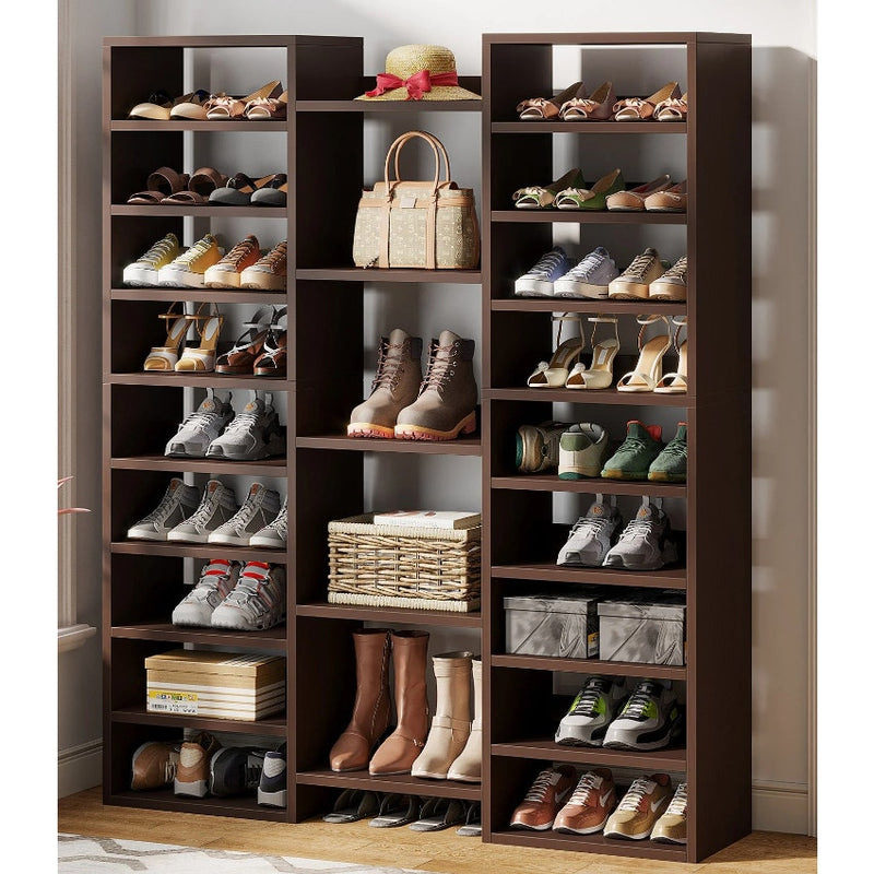 Tribesign Wooden Shoe Rack, Freestanding Shoe Organizer, 23 Storage Shelves READ