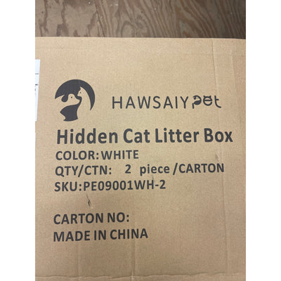 Set-of-2 Hawsaiy Hidden Cat Litter Box Enclosure, Faux Plant& Real Stones, White