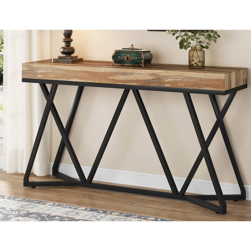 Tribesigns Farmhouse Console Table 55" Wooden Sofa & Entryway Table, Brown Black