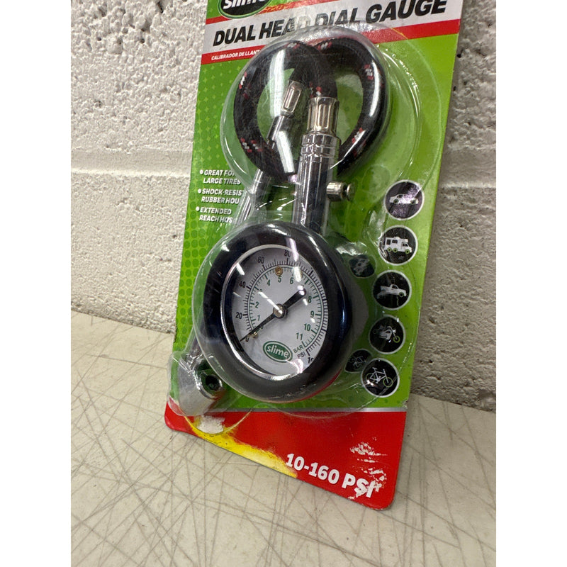 Slime Dual Head RV Dial Tire Gauge 10-160PSI Extra Long Air Hose Shock Resistant