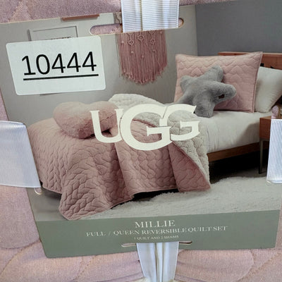 UGG Millie 3pc Quilt Set 1 Quilt & 2 Shams, Full/Queen, Reversible Pink / White