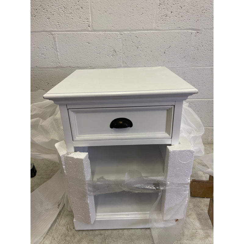 Novasolo Bedside Table w Shelves/ Drawer, Halifax Collection White 23 x 17 x 16"