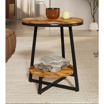Tribesigns 2-Tier End Table, Round Accent Bedside Table with Storage Shelf
