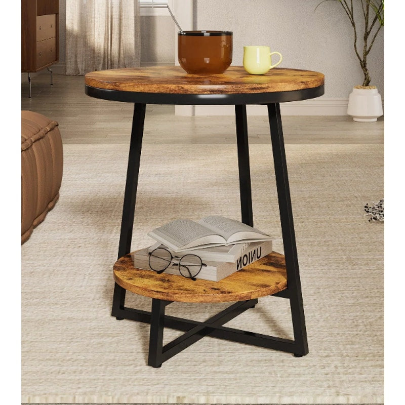 Tribesigns 2-Tier End Table, Round Accent Bedside Table with Storage Shelf