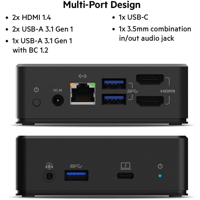 Belkin USB C Docking Station - USB Hub Dual 4k Computer Monitor Display - Black