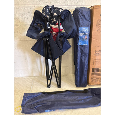 2-Pack Folding Camping Chairs Padded Lawn Chair 350-lbs American Flag Pattern