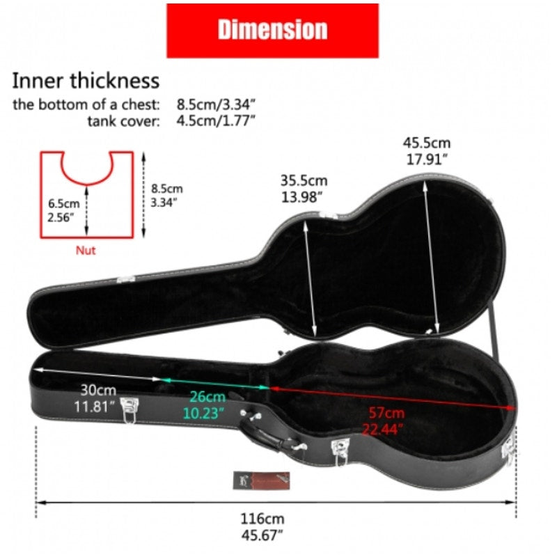 Glarry High-End Fine-Grain PU Leather Hard Guitar Case with Key Lock - Black