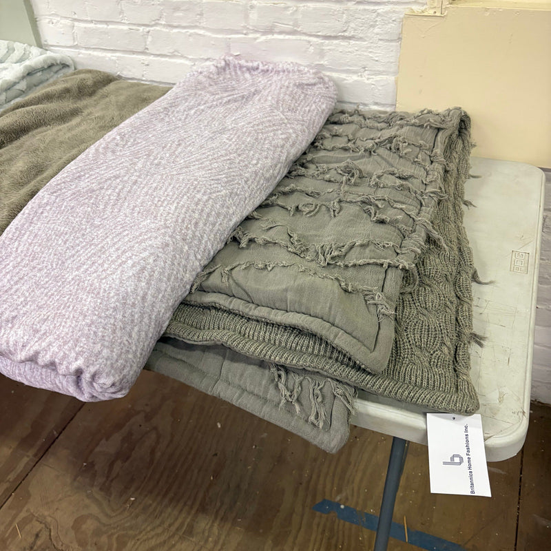 LOT-of-5 Throw Blankets, Warm Cozy Soft Plush, Reversible, Purple & Green