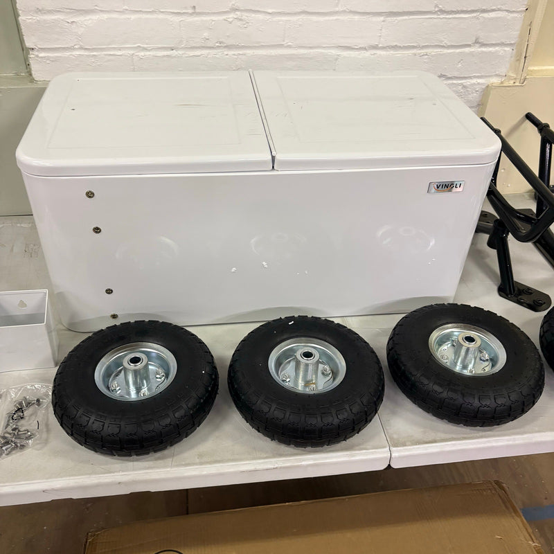 VINGLI 80QT Rolling Patio Cooler Wagon Portable Ice Chest w Bottle Opener, White