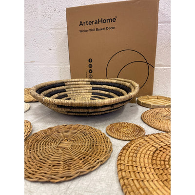 Artera Home Circular Wall Basket Decor Set, 9 Piece Wicker Circles Varied-Brown
