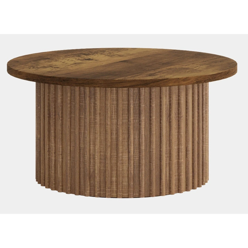 Tribesigns 31.5" Coffee Table, Farmhouse Circle Sofa Table Wood Top, Metal Base