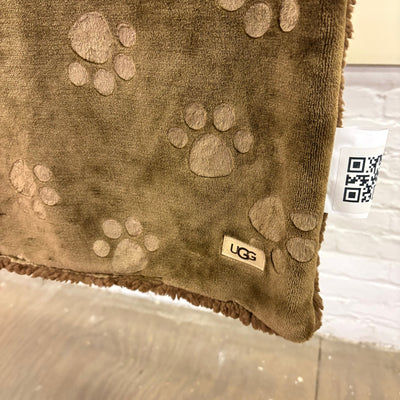 Ugg Dog Blanket 40" x 50" Paw Print Design Dual Sided Fluffy & Soft Side - Brown