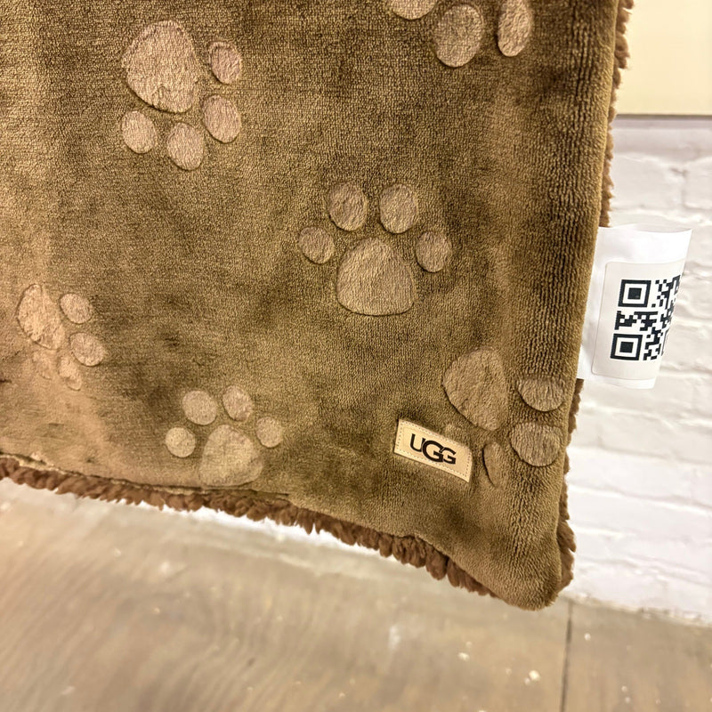 Ugg Dog Blanket 40" x 50" Paw Print Design Dual Sided Fluffy & Soft Side - Brown