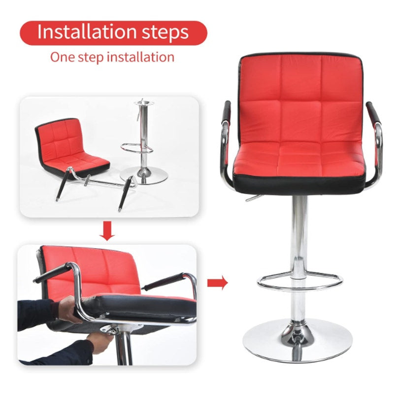 Jinsi Nan Set-of-2 Bar Chairs Bar Stools w Back/Arms Footrest Adjustable Height