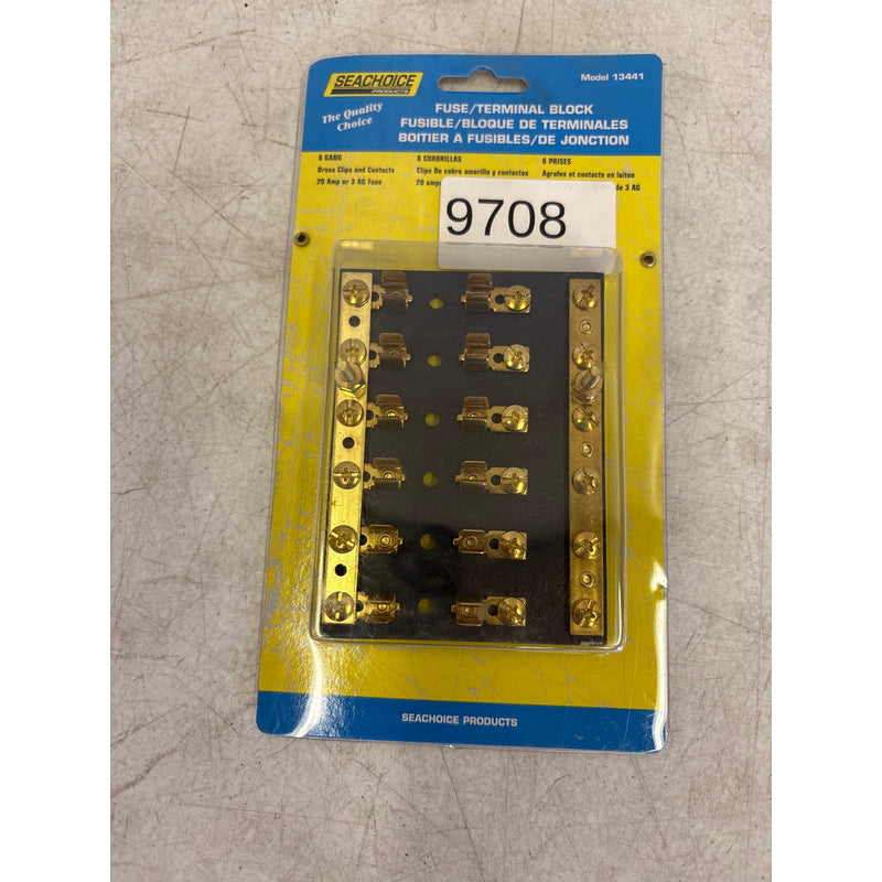 Seachoice Products 13441 6-Gang Fuse & Terminal Block, Brass Clips & Contacts