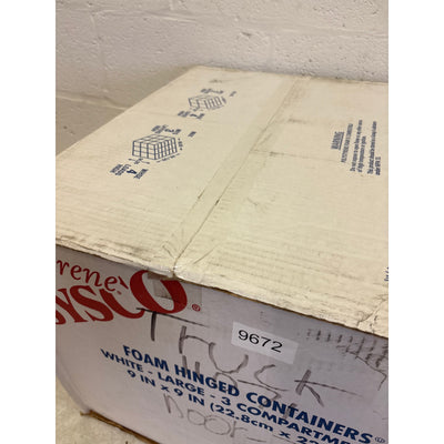 Sysco Foam Hinged Lid Containers White 9" x 9 "x 3", 3-Compartment 200 Pack
