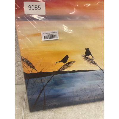 Canvas Art Wall Mounted Beach Sunset Birds 24 x 16 Inches Ready to Hang