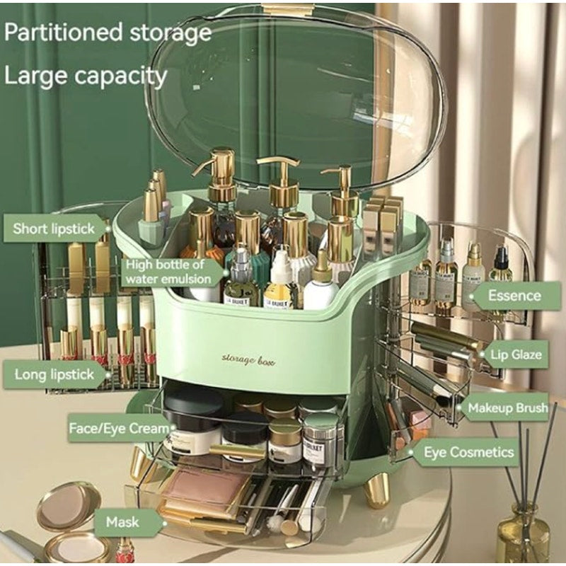 Omeily Large Makeup Organizer & Vanity Case, 3-Layers, Clear Design 13"x12"x8"