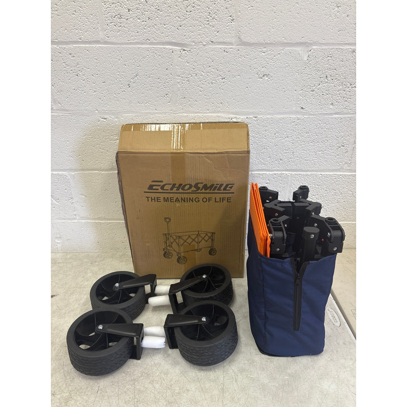 EchoSmile Collapsible Folding Wagon Cart 360lbs All Terrain Wheels Blue Orange